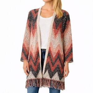 Lucky Brand Fringed Chevron Cardigan Knit Sweater-Size Small